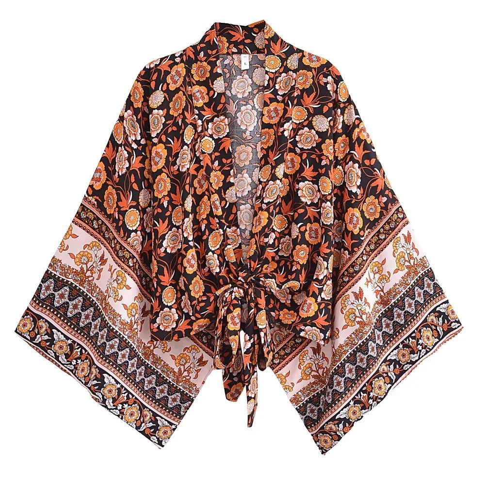 Menton Floral Kimono - Onyx Black