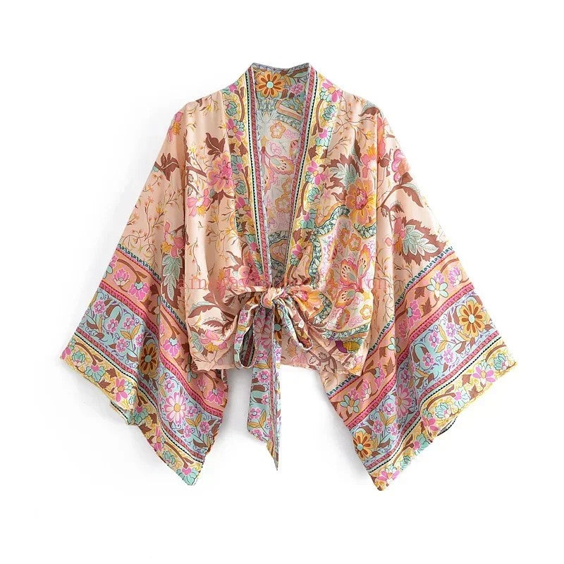 Menton Floral Kimono - Sand Beige