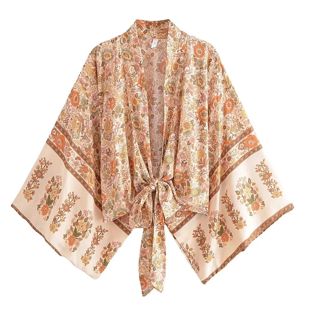 Menton Floral Kimono - Stone Khaki