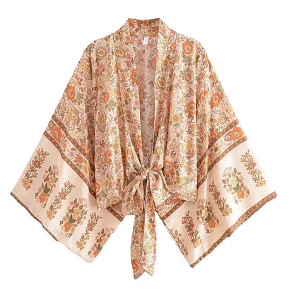 Menton Floral Kimono - Stone Khaki