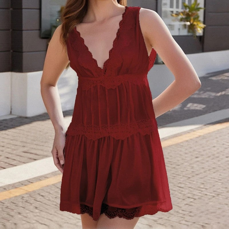Menton Lace Mini Dress - Burgundy
