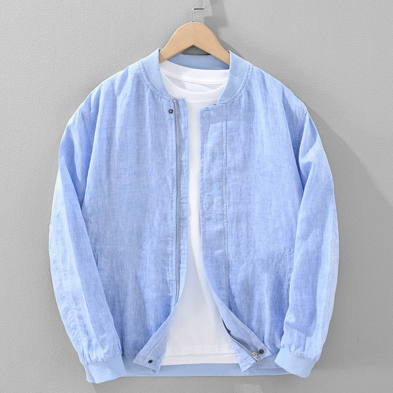 Menton Brushed Cotton Linen Jacket - Sky Blue