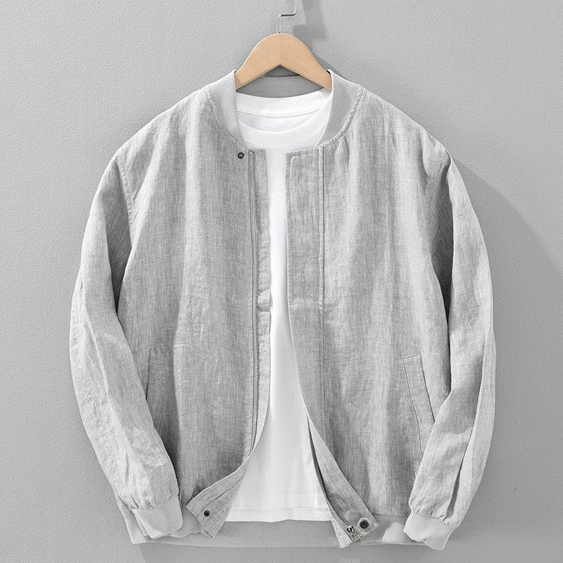 Menton Brushed Cotton Linen Jacket - Light Grey