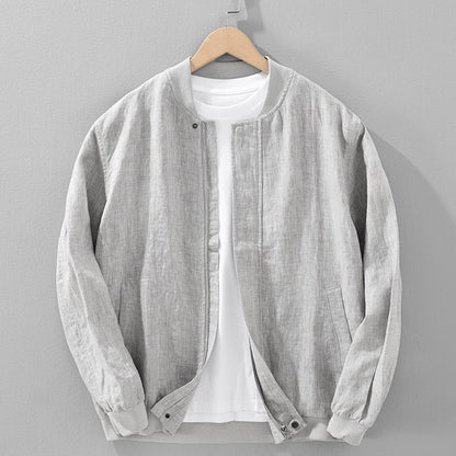 Menton Brushed Cotton Linen Jacket - Light Grey
