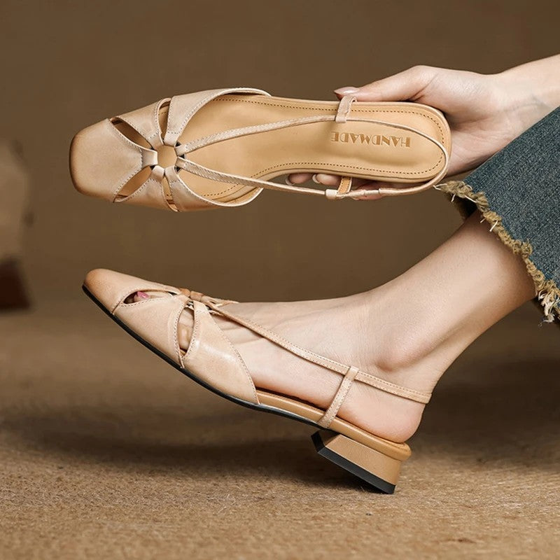 Merapel Genuine Leather Sandals - Apricot