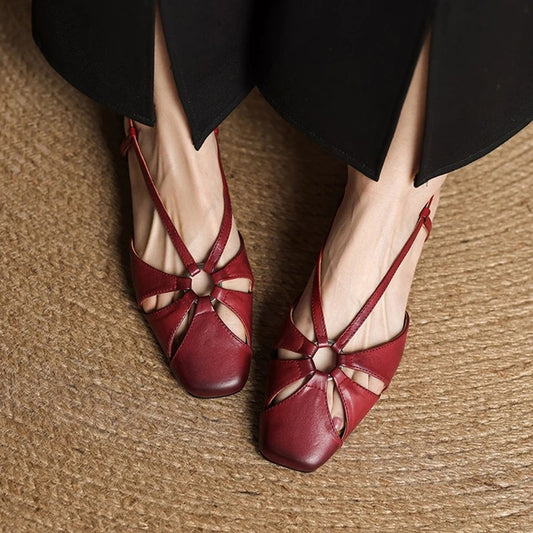 Merapel Genuine Leather Sandals - Burgundy