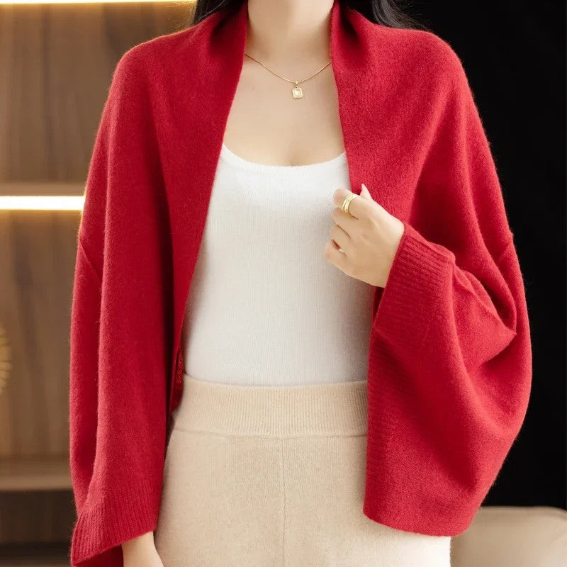 Merino Wool Sleeved Shawl - Crimson