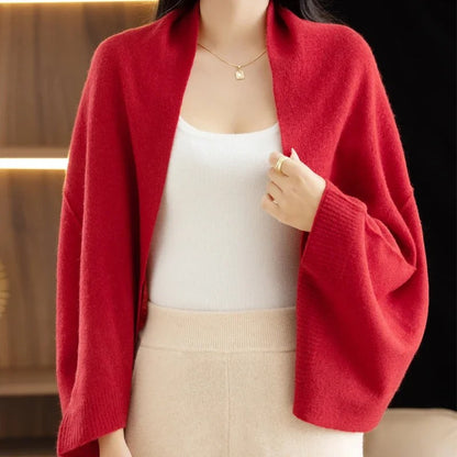 Merino Wool Sleeved Shawl - Crimson