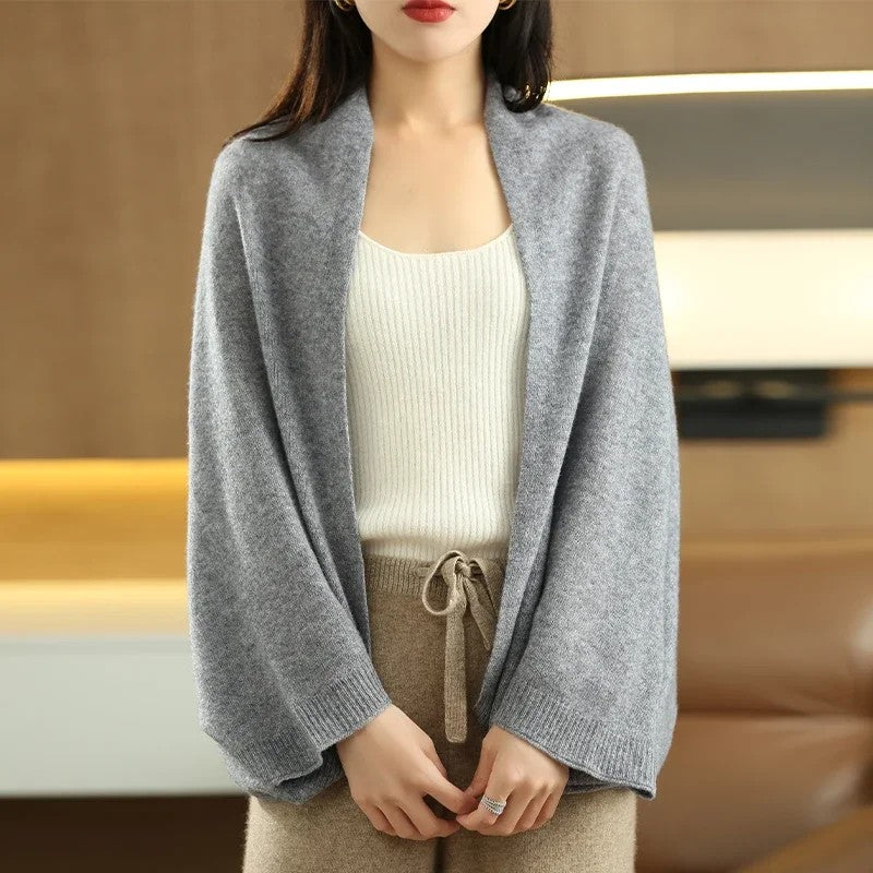 Merino Wool Sleeved Shawl - Heather Grey