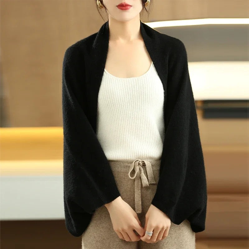 Merino Wool Sleeved Shawl - Onyx Black