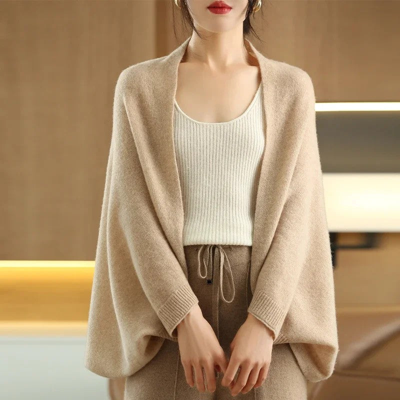 Merino Wool Sleeved Shawl - Warm Camel