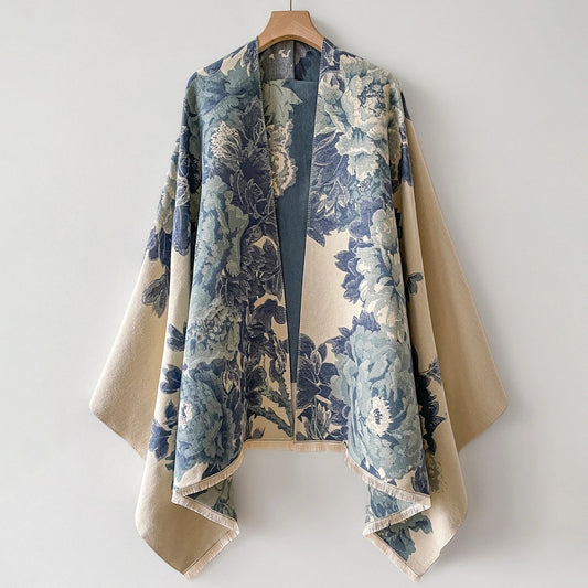Messina Floral Cashmere Wrap - Azure Floral