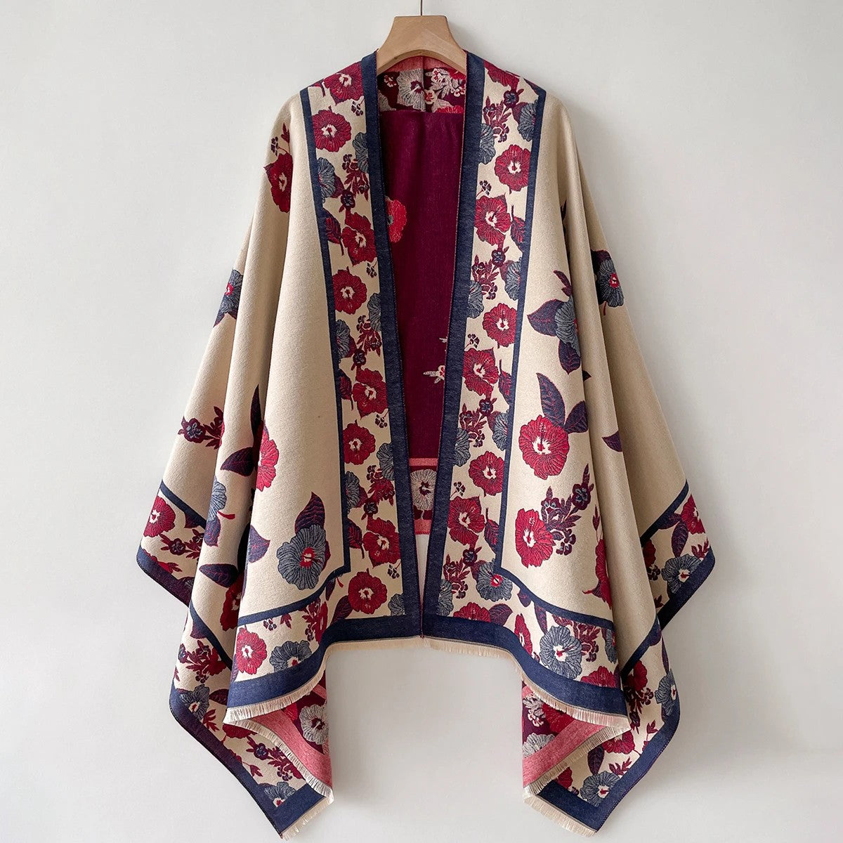 Messina Floral Cashmere Wrap - Crimson Blossom