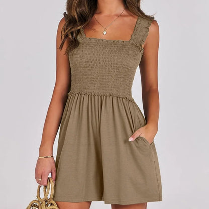 Smocked Cotton Ruffle Midi Dress - Mocha Brown