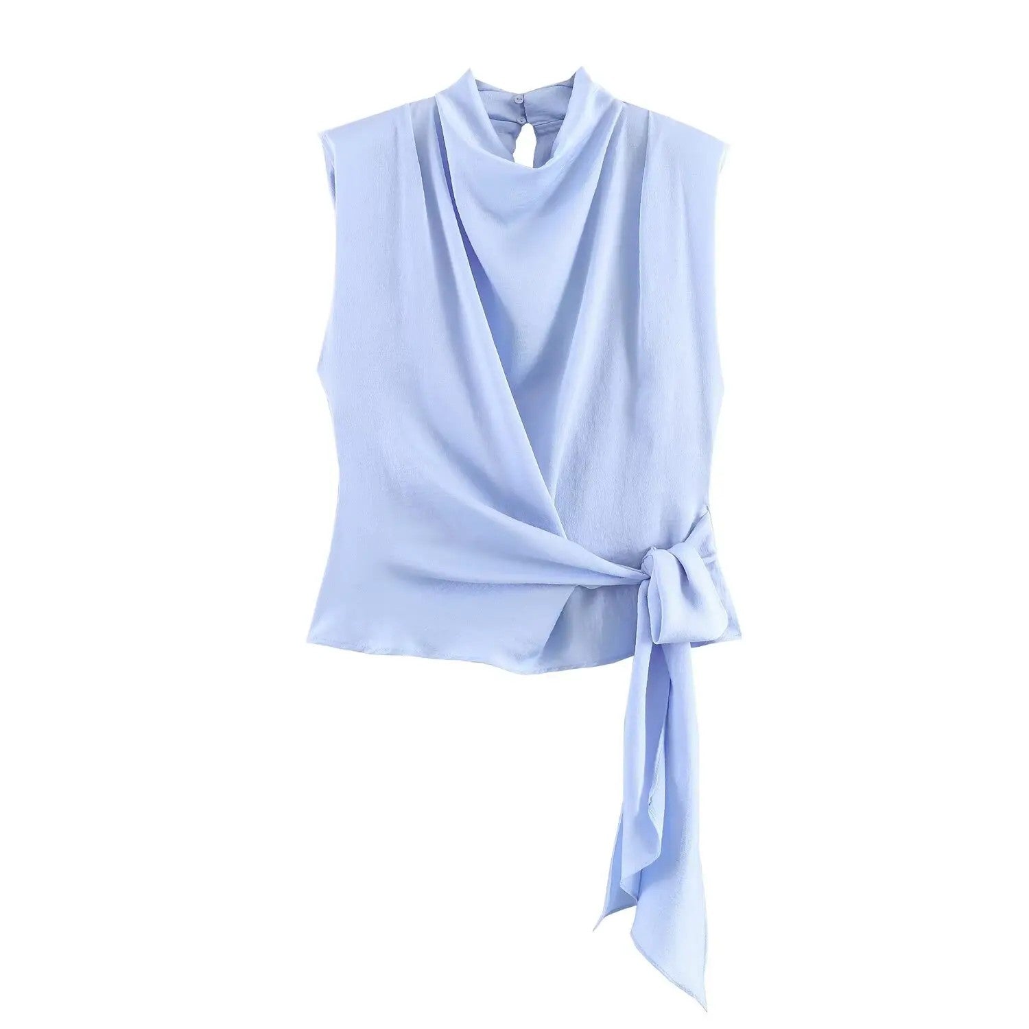 Modena Draped Satin Top - Sky Blue
