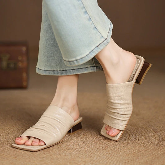 Modena Genuine Leather Pleated Mules