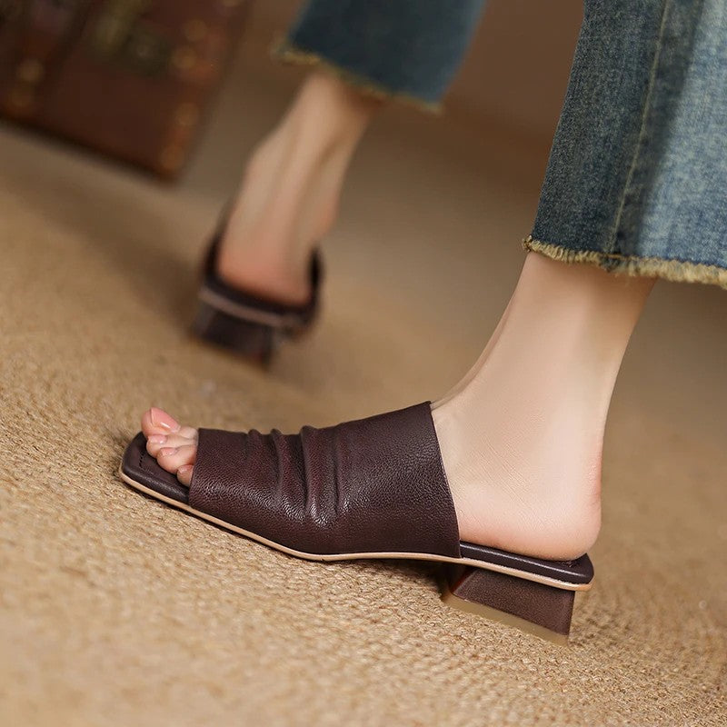 Modena Genuine Leather Pleated Mules