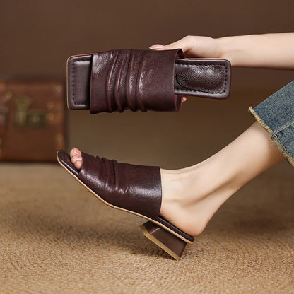 Modena Genuine Leather Pleated Mules