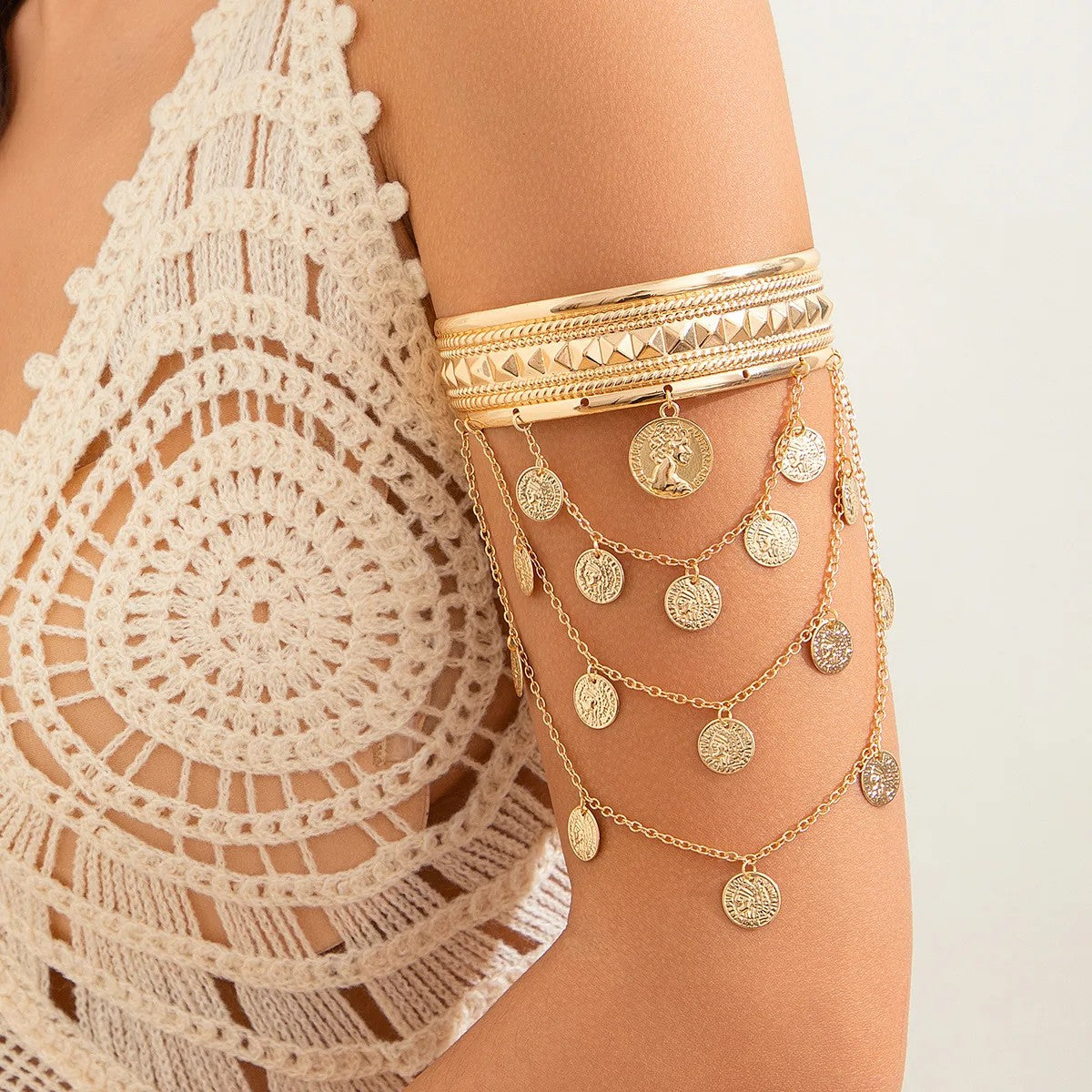 Monaco Tassel Arm Cuff - Leaf Adornment