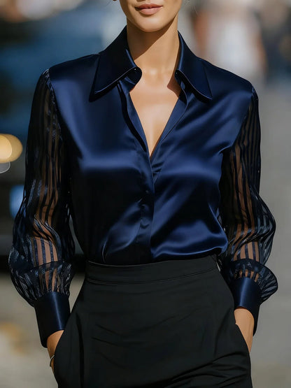 Montreux Satin Sheer Blouse - Midnight Blue