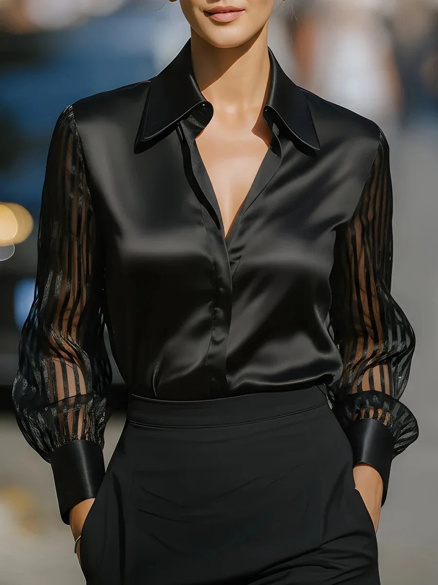 Montreux Satin Sheer Blouse - Onyx Black