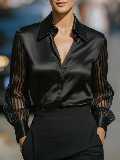 Montreux Satin Sheer Blouse - Onyx Black