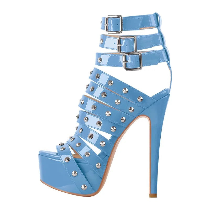 Mulford Patent Leather Sandals - Sky Blue
