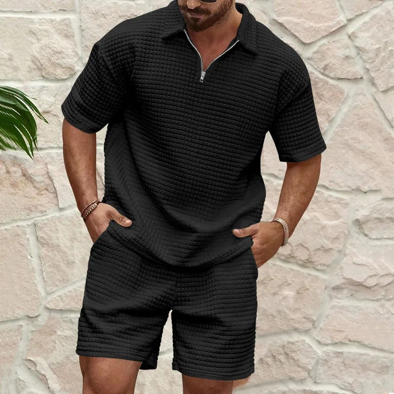 Nantes Lapel Shorts Set - Black
