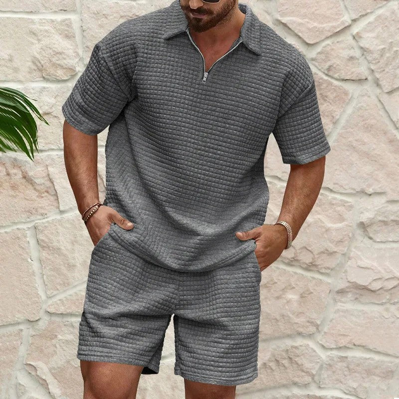Nantes Lapel Shorts Set - Charcoal