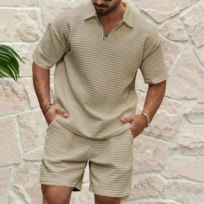 Nantes Lapel Shorts Set - Khaki