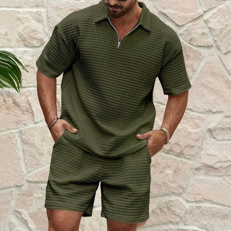 Nantes Lapel Shorts Set - Olive