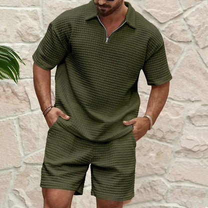 Nantes Lapel Shorts Set - Olive