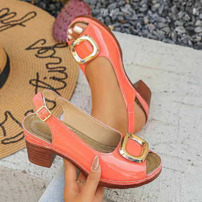 Nantes Leather Block Heel Sandals - Terracotta Orange