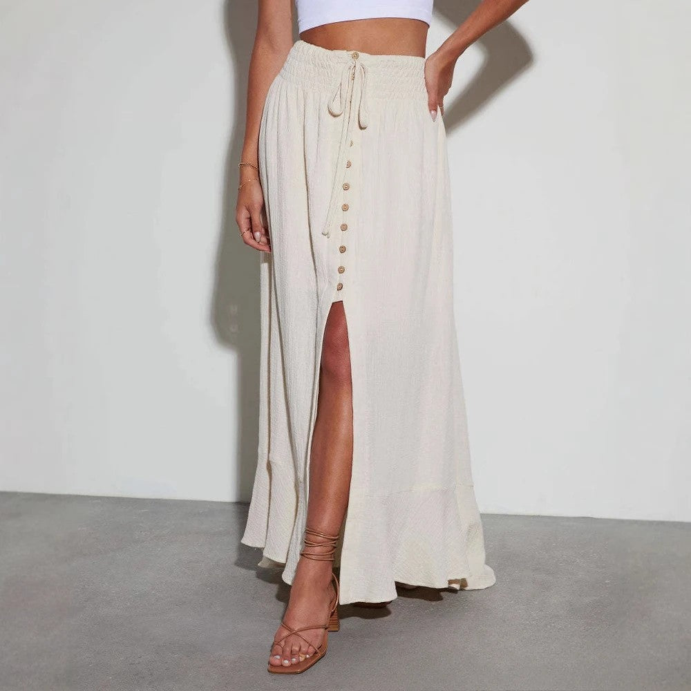 Naxos Split Front Maxi Skirt - Cream