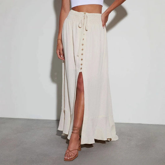 Naxos Split Front Maxi Skirt - Cream