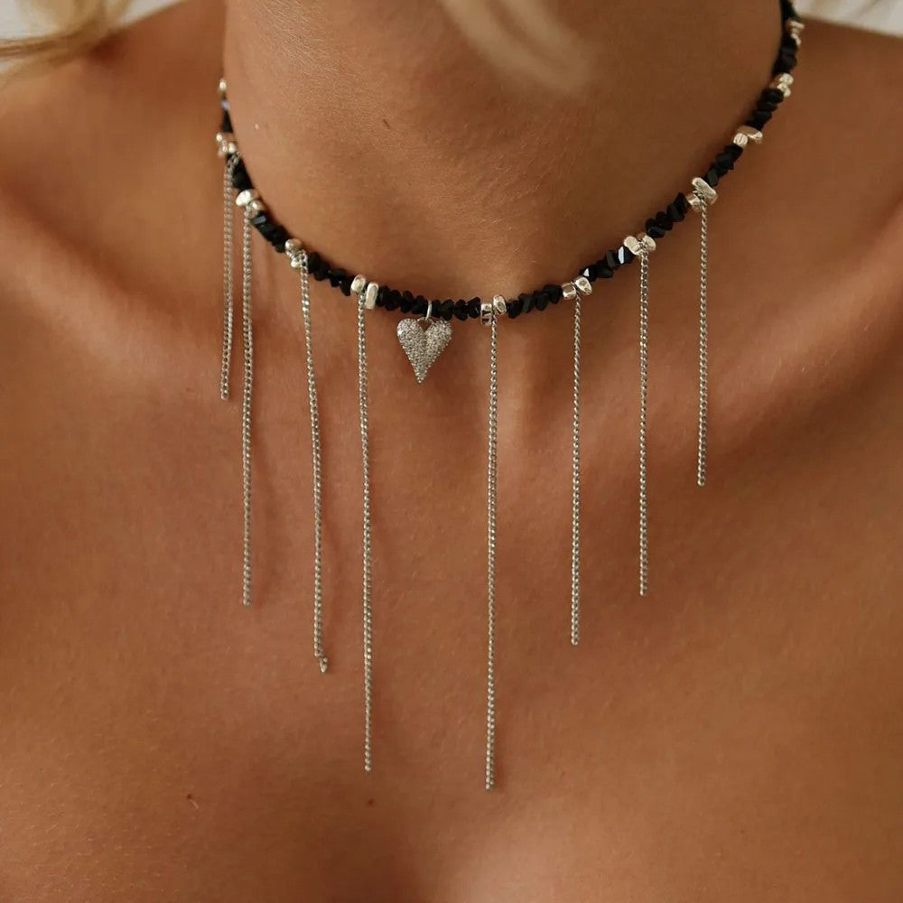 Nera Heart Pendant Necklace - Shadow Tassel Heart
