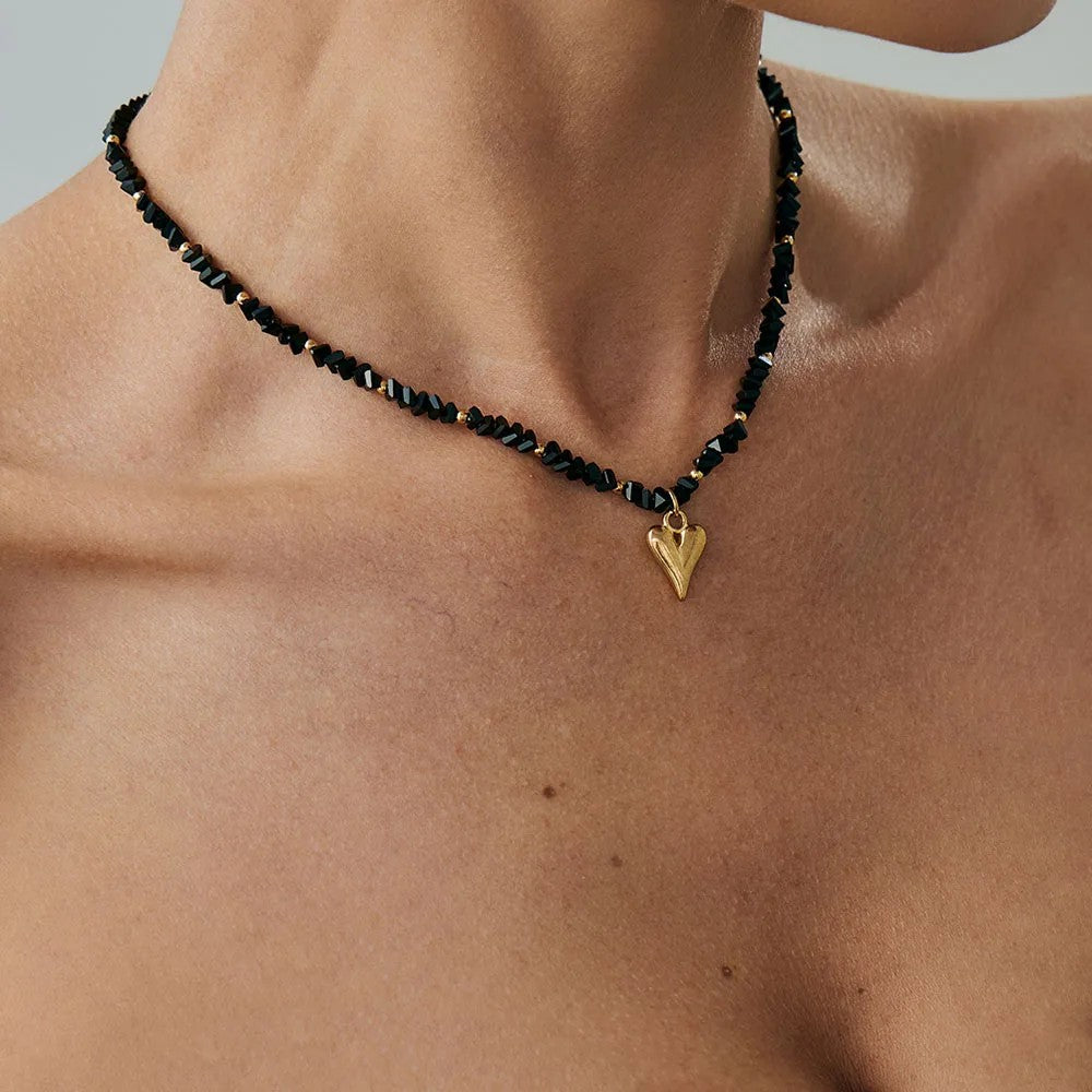 Nera Heart Pendant Necklace - Onyx Gold Heart