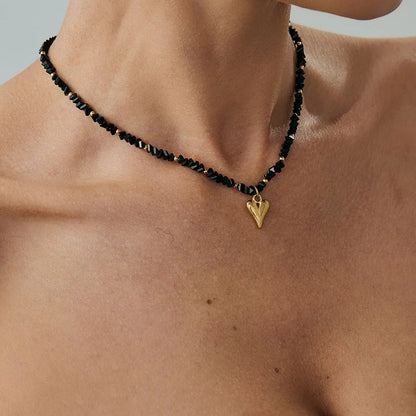Nera Heart Pendant Necklace - Onyx Gold Heart