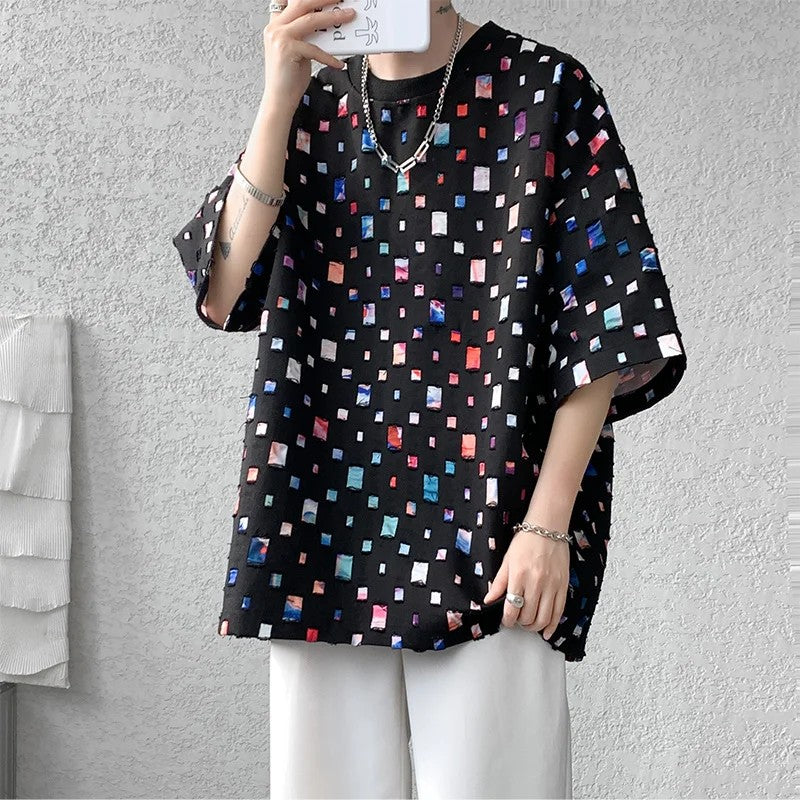 Soho Plaid Mesh T-Shirt - Black
