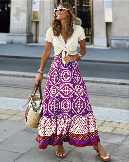 Solstice Printed Midi Skirt - Lavender