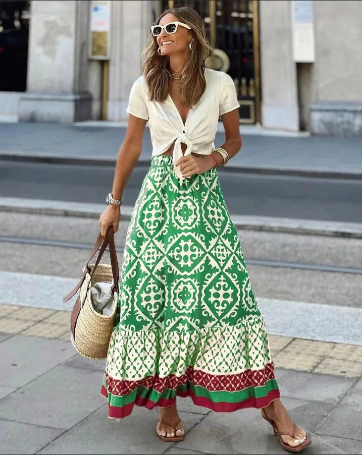 Solstice Printed Midi Skirt - Mint Green