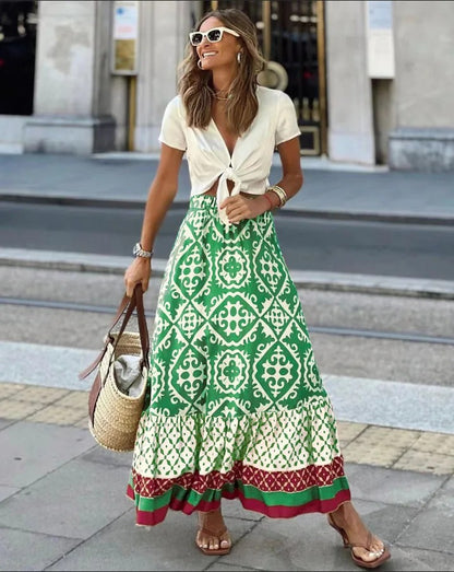 Solstice Printed Midi Skirt - Mint Green