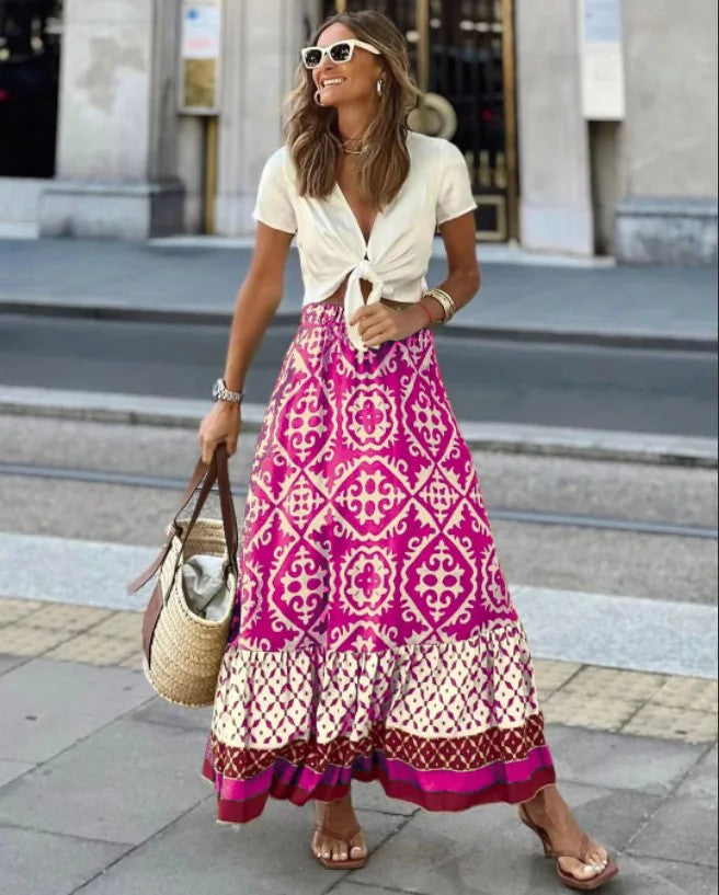 Solstice Printed Midi Skirt - Rose
