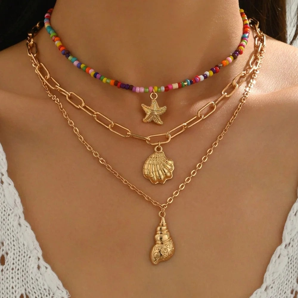 Solana Beaded Charm Necklace - Multicolor Shell Chain