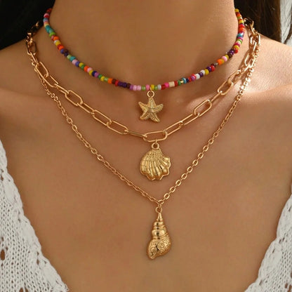 Solana Beaded Charm Necklace - Multicolor Shell Chain