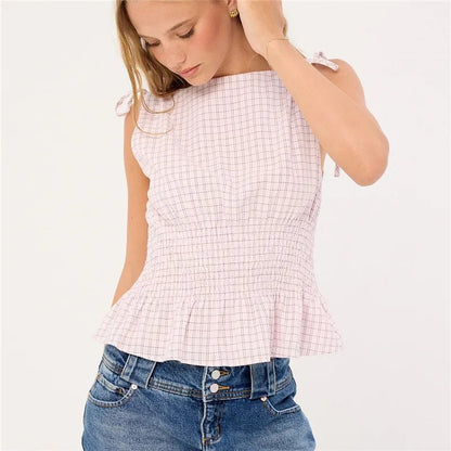 Solana Gingham Shirred Top