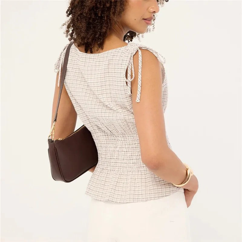 Solana Gingham Shirred Top