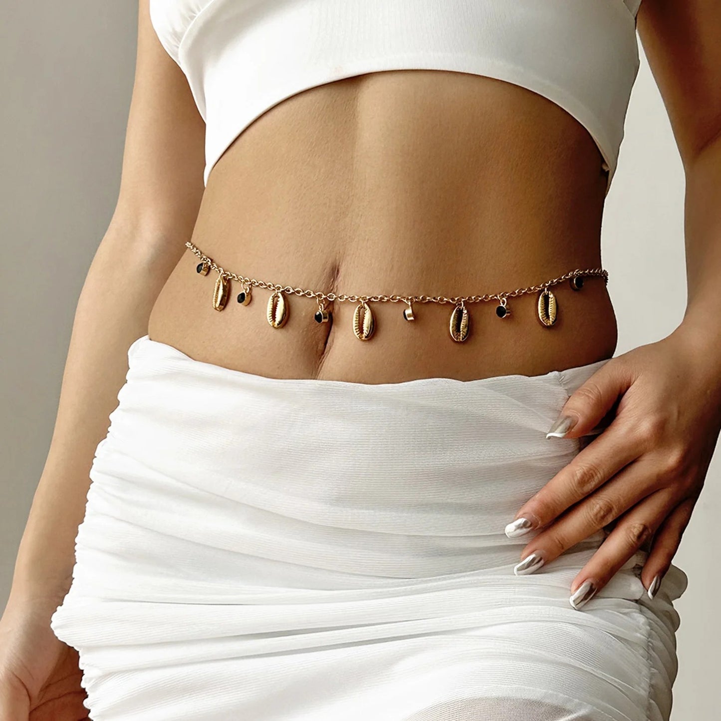 Solana Layered Belly Chain - Gold Cowrie Bead Chain