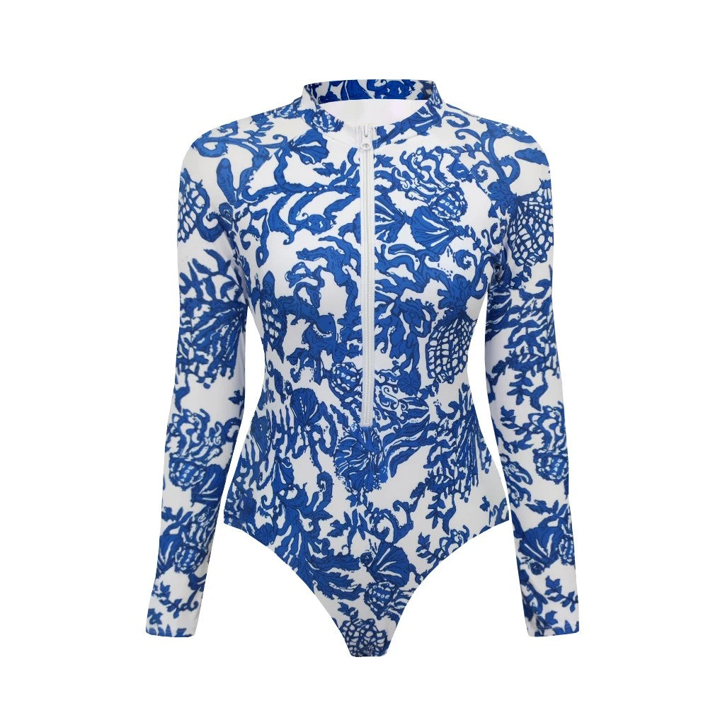 Solana Long Sleeve Swimsuit - Azure Reef Print