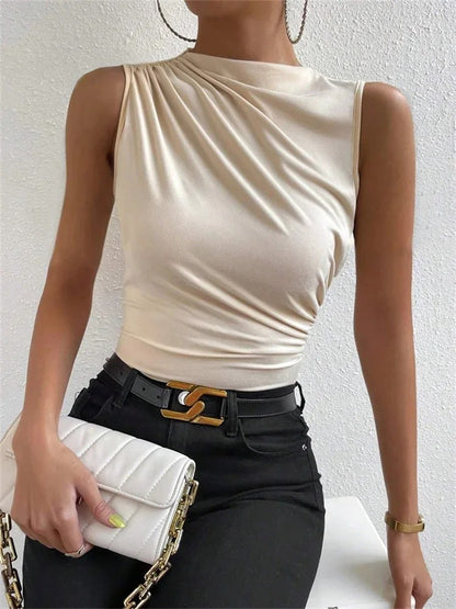 Solana Mock Neck Tank Top - Beige